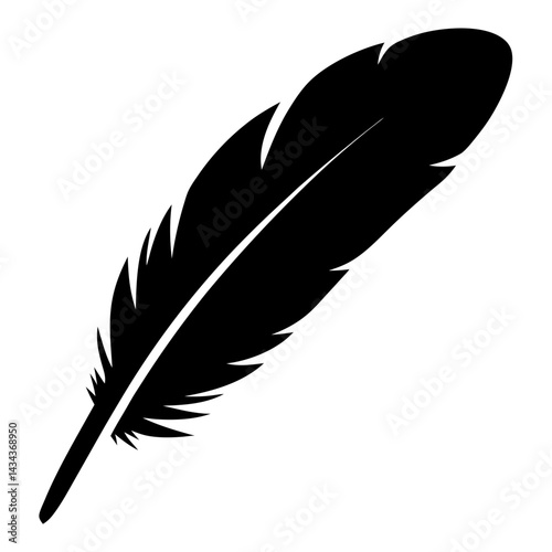 Monochrome feather illustration conveying lightness,flight, and avian symbolism against a on a transparent background