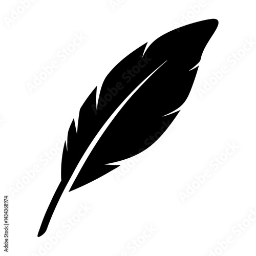 A Simple Black Feather,Symbolic of Writing, Flight, Freedom, and History on on a transparent background