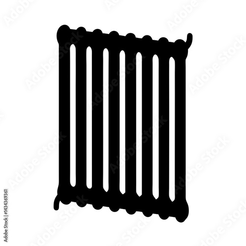 Black Silhouette of a Radiator with VerticalPipes for Heating Systems on on a transparent background