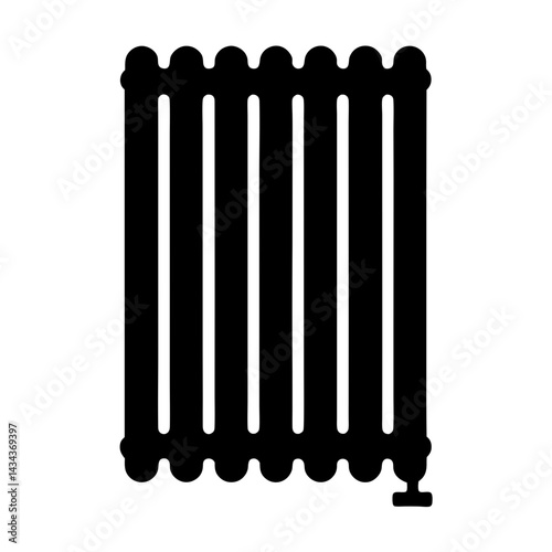 Illustration of a Black Radiator with Classic Design Elements,a Warmth and Comfort Symbol on a transparent background