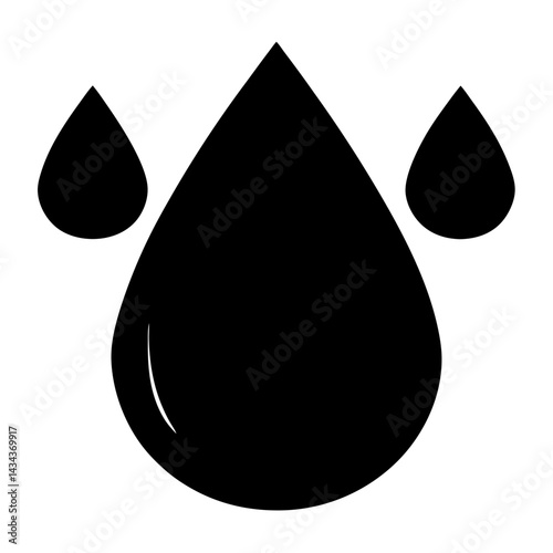 Three black water droplets of varying sizescreating a visual design in vector format on a transparent background
