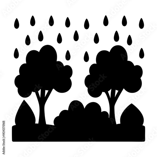 Black and Illustration of a RainyDay in a Forest with Two Trees on a transparent background