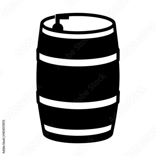 Silhouette of a barrel with dark woodtexture and hoops around its circumference on a transparent background