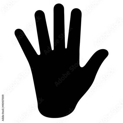 A simplistic black hand illustration with fivefingers extended against a stark on a transparent background