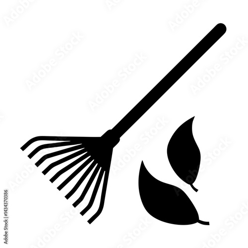 Rake and leaves silhouette illustration forfall cleanup and yard work preparation on a transparent background