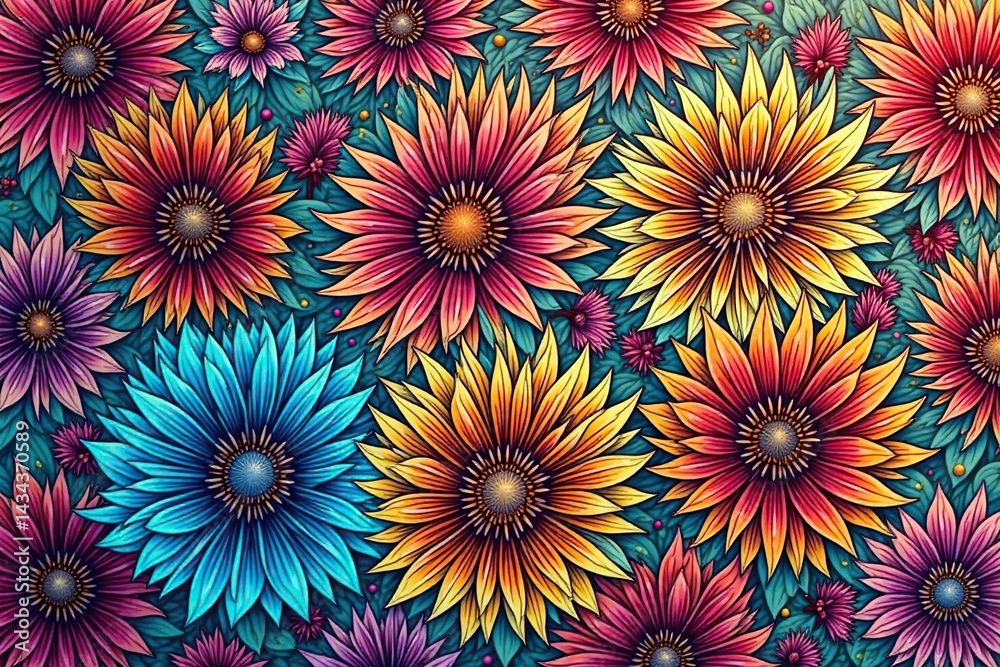 Intricate line art blossoms, geometrically arranged, endless repeat, decorative, floral Intricate line art blossoms, geometrically arranged, endless repeat, decorative, floral