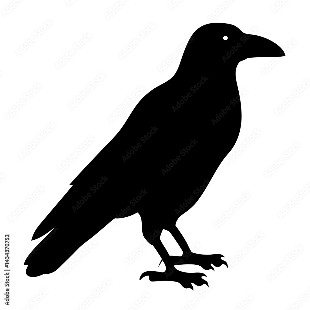 Obraz premium Silhouette of a Majestic Crow PerchedElegantly Against a Clean Canvas on a transparent background