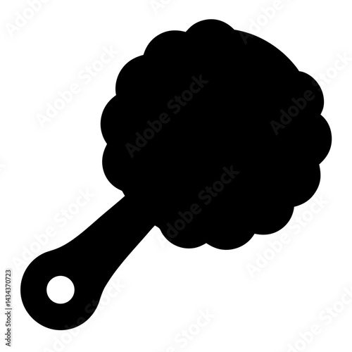 Silhouette of loofah sponge with handle used forbody wash and exfoliation in a bathroom setting on a transparent background
