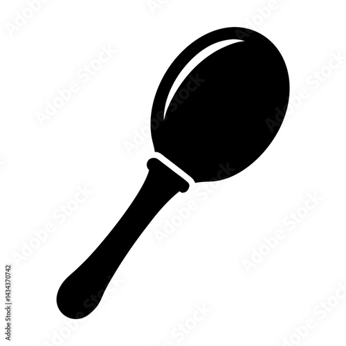 Single black maraca musical instrument silhouette on, simple and minimalist design on a transparent background