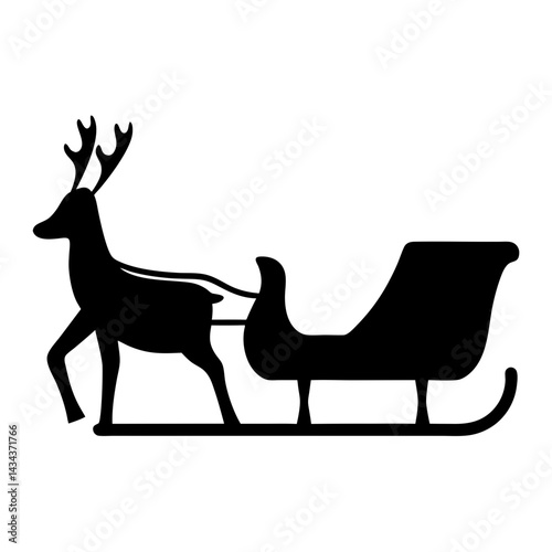 Silhouette of a Reindeer Pulling Santa's Sleigh Snowy Landscape,Representing Christmas Eve Holiday on a transparent background