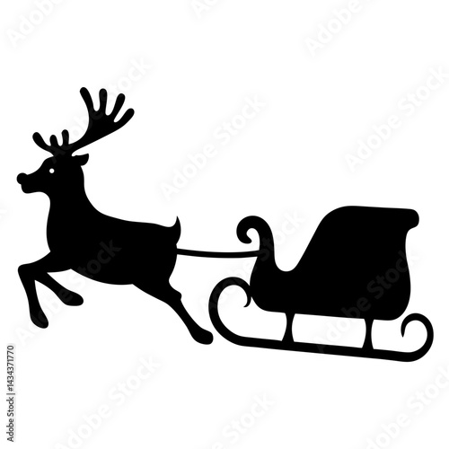 A silhouette of Santa's reindeer pullinghis sleigh across the night sky on a transparent background