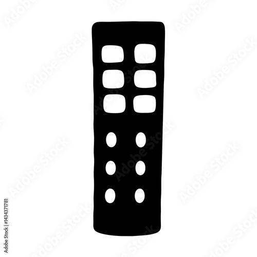 Black and minimalist icon of ahigh rise building with windows and rounded corners on a transparent background