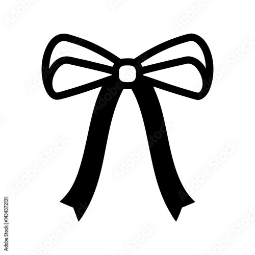 A black graphic silhouette of a bow,suitable for use in design and decoration on a transparent background