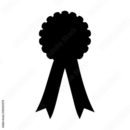 Elegant black ribbon rosette with a decorative edge,a symbol of honor and recognition on a transparent background