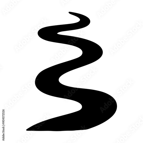 Black Sinuous Shape onwith Fluid Curves and Varying Width on a transparent background
