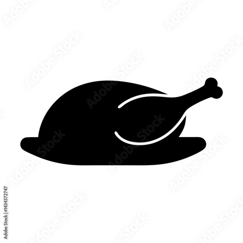 Silhouette of a roasted turkey ona plate representing Thanksgiving or festive meal on a transparent background