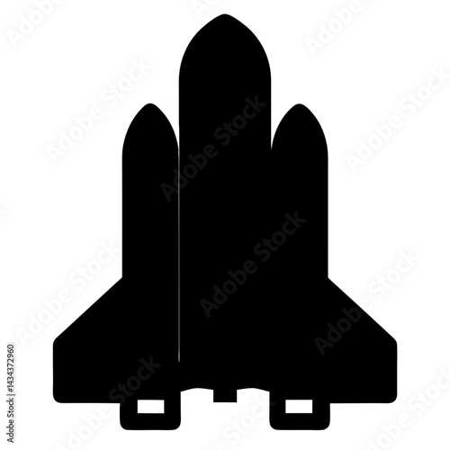 Silhouette of a space shuttle taking flight against a ,simplistic design on a transparent background