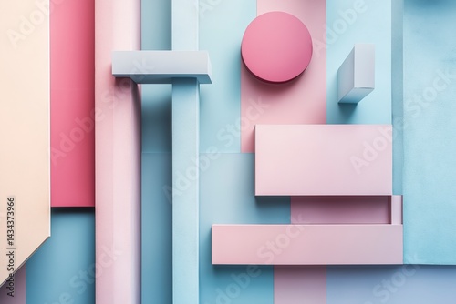 Minimalist abstract background with pale blue and pink geometric shapes, top view
