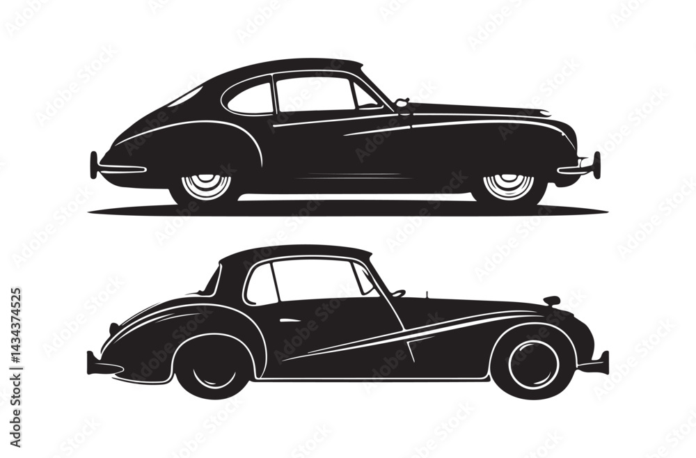 Obraz premium Classic Vintage Car Silhouette Vector Set Retro Automobile Clipart Design