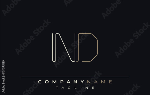 ND Abstract Line Style Logo. Minimalist Design Featuring the Letters N and D Abstract Line Style