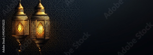 Ornate Islamic Lanterns Against Dark Pattern Background photo