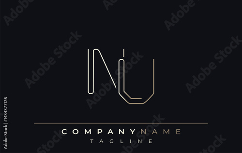 NU Abstract Line Style Logo. Minimalist Design Featuring the Letters N and U Abstract Line Style