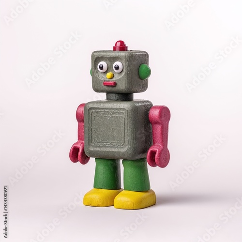 Cute clay robot toy on white background