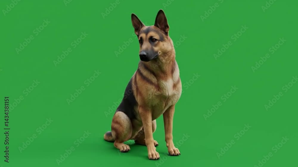 Sitting Dog Looking Alertly in Studio with Green Screen Sitting Dog Looking Alertly in Studio with Green Screen