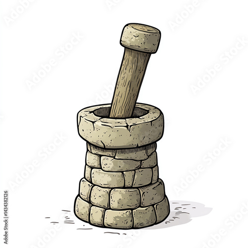 Obraz na płótnie A traditional stone mortar and pestle, ideal for grinding spices and herbs, showcasing a rustic kitchen tool with a textured surface. w salonie