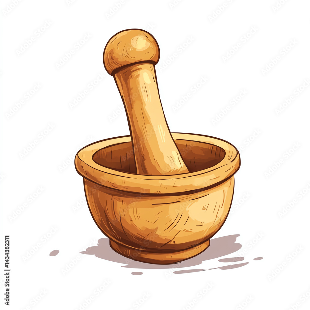 A wooden mortar and pestle, essential tools in cooking for grinding spices and herbs to enhance flavors in various dishes.