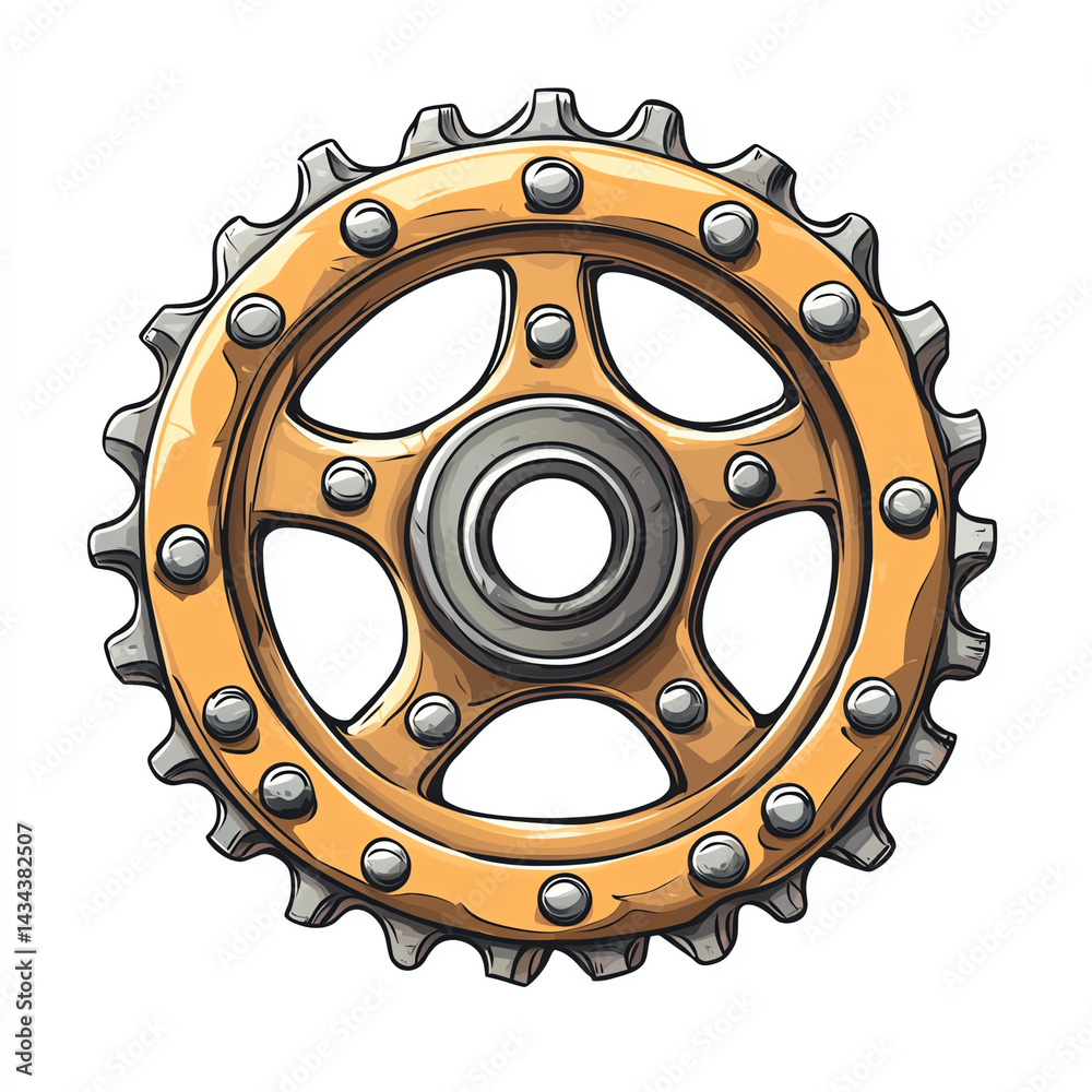 A detailed illustration of a vintage gear wheel, showcasing intricate design and mechanical elements for industrial themes.