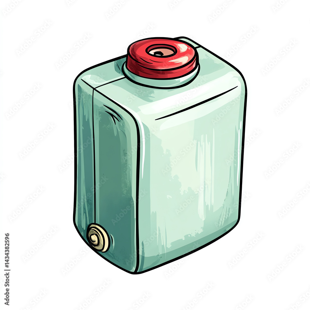 A stylized illustration of a green plastic container with a red cap, suitable for packaging, storage, or creative design projects.
