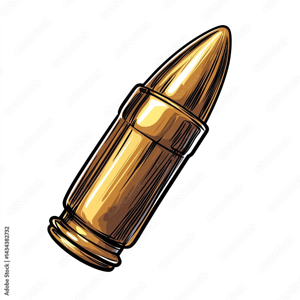 A detailed illustration of a golden bullet, featuring sleek lines and a polished finish, symbolizing power and precision.