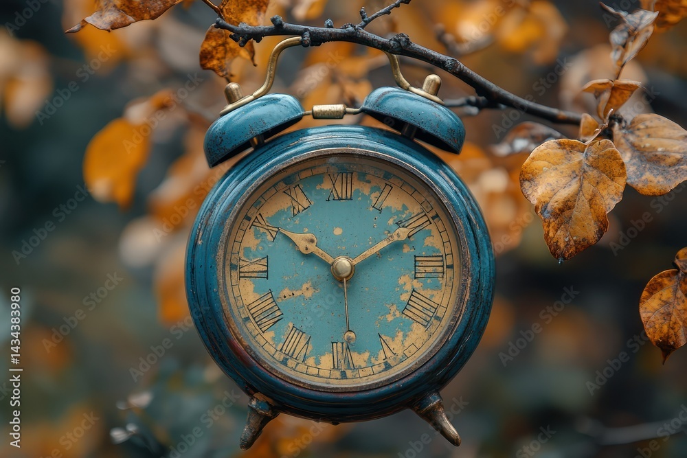 Fototapeta premium Vintage Clock Autumn Branch.