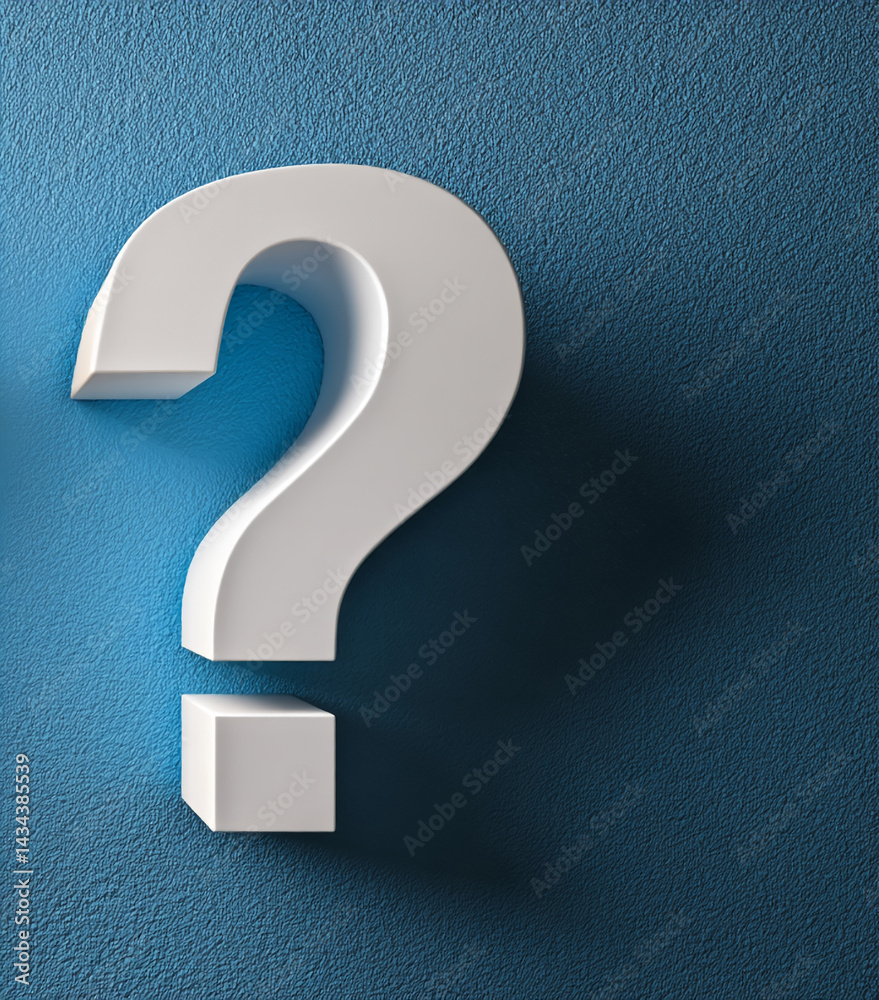 White question mark on blue textured background, symbolizing inquiry, uncertainty, or a need for information, ideal for websites or presentations White question mark on blue textured background, symbolizing inquiry, uncertainty, or a need for information, ideal for websites or presentations