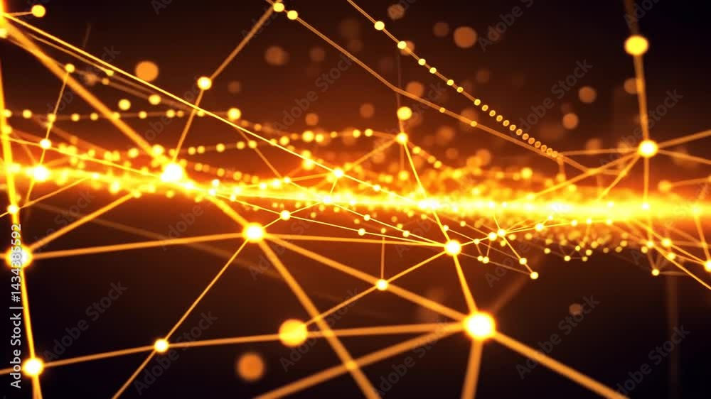Abstract network of glowing gold points and lines