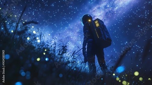Wallpaper Mural Astronaut Exploring a Starry Night Under the Galaxy with Fireflies Torontodigital.ca