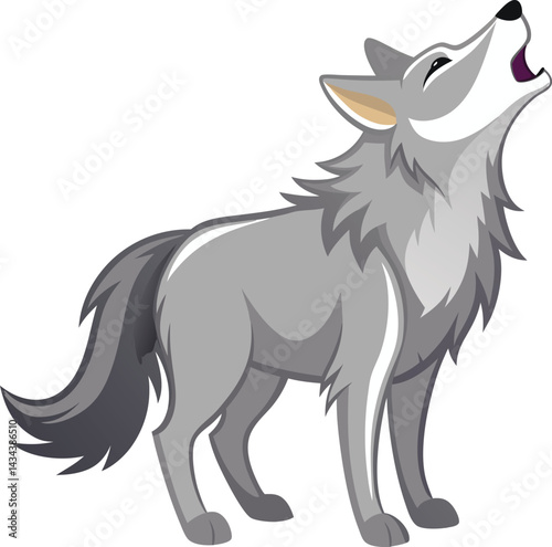 A Gray Wolf Howling at the Moon Illustration