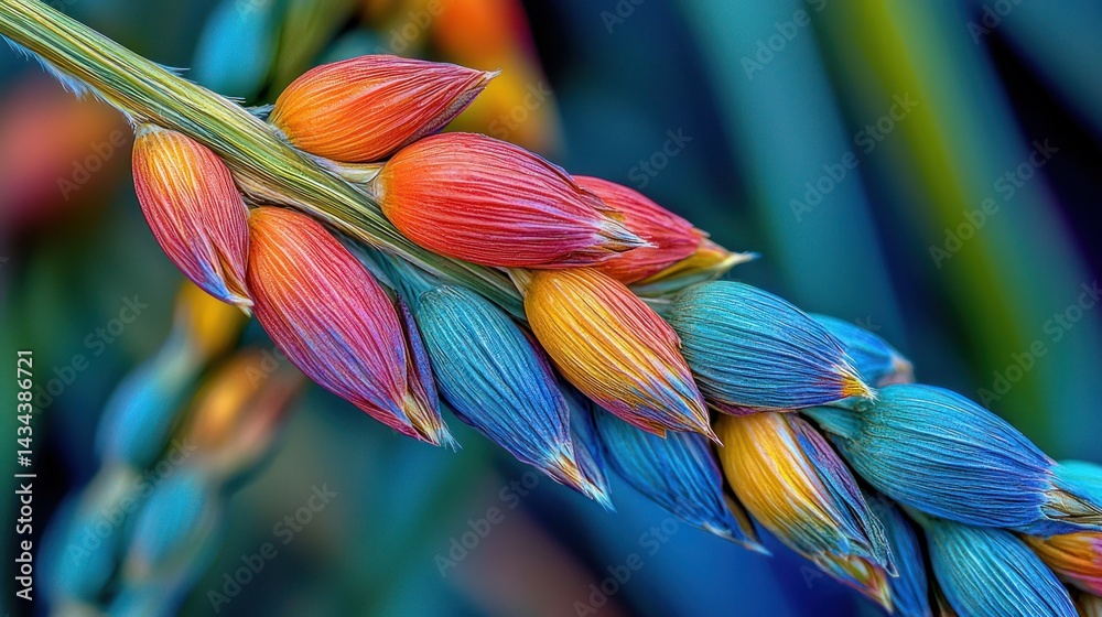 Obraz premium Colorful seed pods growing on a stalk close up