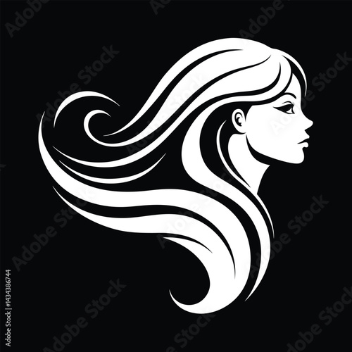 Elegant Woman Profile with Flowing Hair