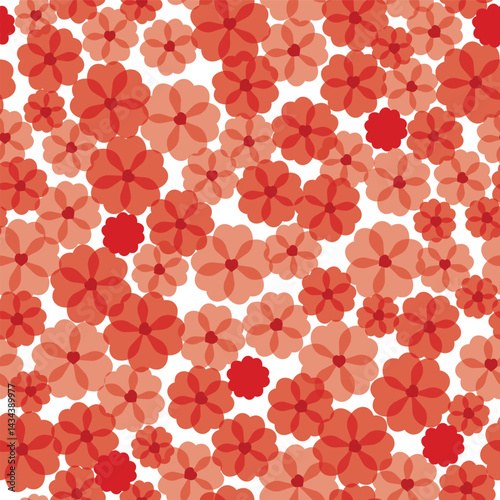 A Valentine Theme of Red and Orange Flowers with Heart Shaped Petals Packed on an Ecru White Background creating a seamless pattern print