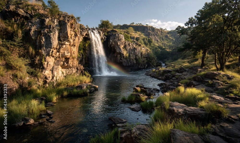 Obraz premium Waterfall cascading into a tranquil pool