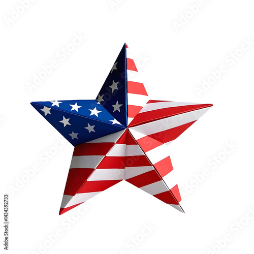 star american flag star shape and independence day democracy patriotism isolated on transparent background PNG file.