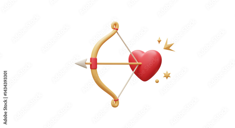 Isolated 3D Render of a Bow and Arrow Aiming at a Heart Isolated 3D Render of a Bow and Arrow Aiming at a Heart