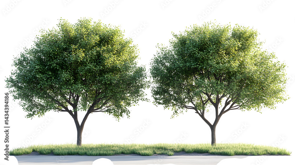 Fototapeta premium Isolated small street trees with green leaves, ideal for architectural rendering
