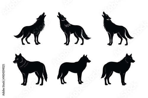 Stylized Howling Wolf Silhouette Vector