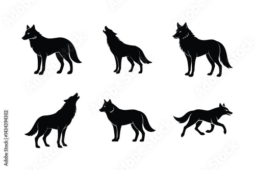 Black Vector Wolf Howl Scene