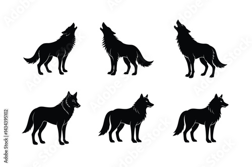 Black Vector Howling Wolf for T Shirt
