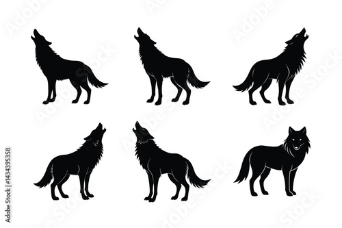 Black Howling Wolf Silhouette Vector Image