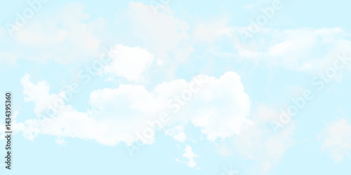 Blue sky with white cloud Vector cartoon nature background of Spring before sunset with bright sunlight